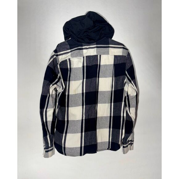 Arizona Jean Co Flannel Shirt Jacket Black White Plaid Hooded Button‑Up M - Picture 5 of 5